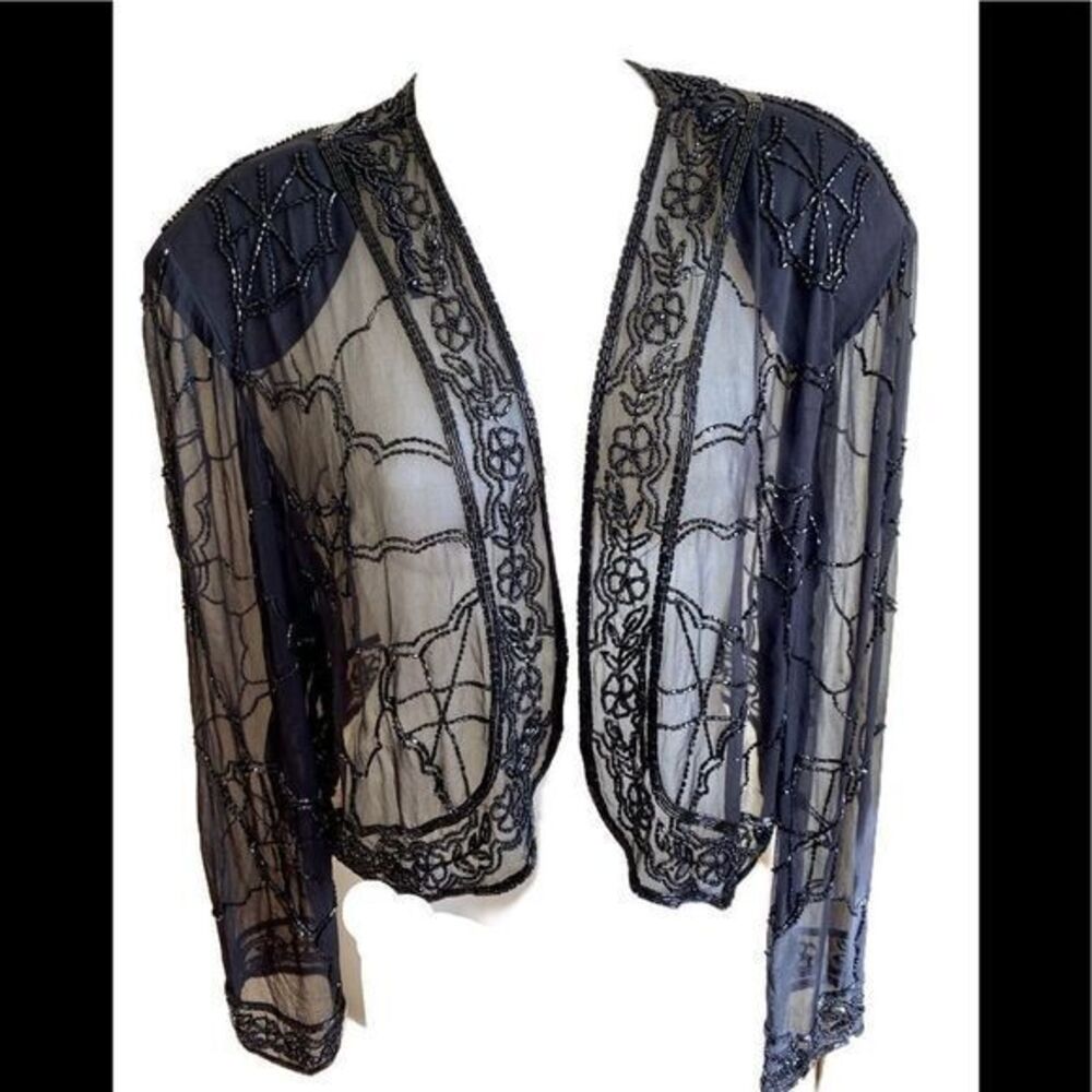 Parisline Silk jacket -OSFM black /embroidered